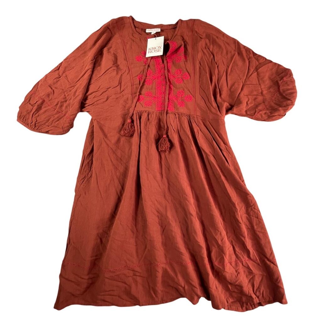 Knox Rose Dress Womens Small Orange Flowy Tassels 3/4 Sleeves V Neck Target NWT